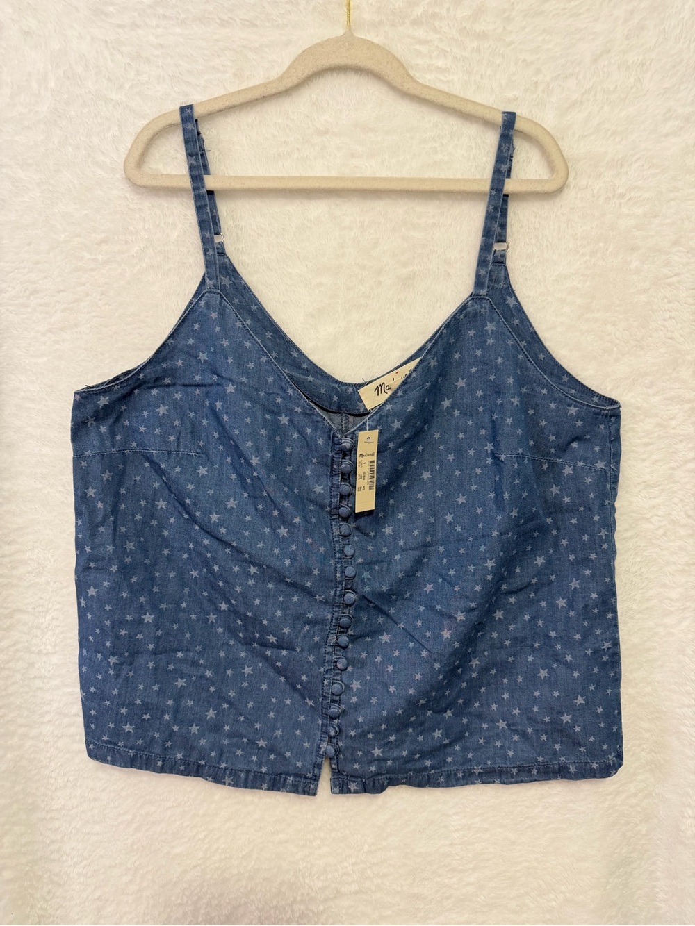 Madewell Chambray Cami Tank Top Womens 6 Blue Star Pattern 100% Cotton Americana